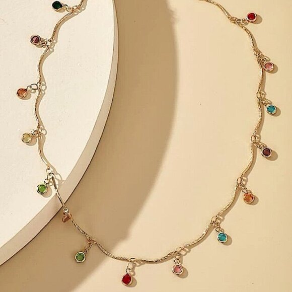 Zircon Drop Gold Plated Multicolor Necklace - Picture 5 of 5